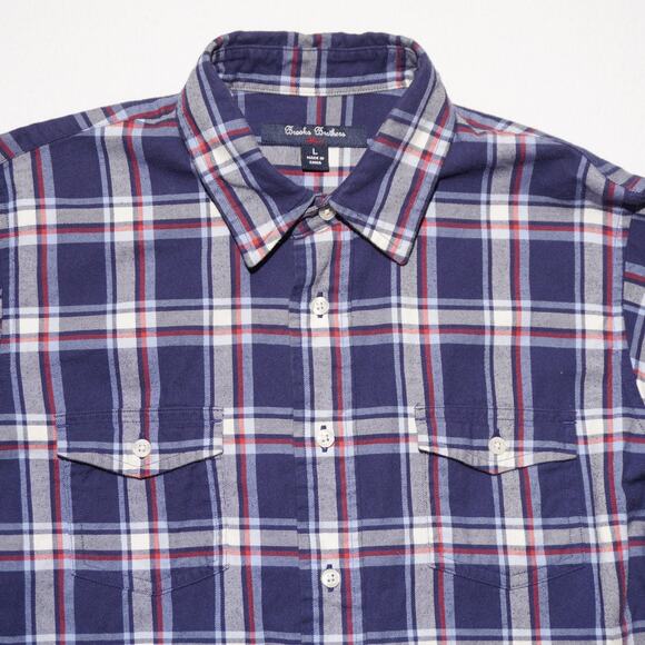 Brooks Brothers Red Fleece Plaid Flannel Shirt Youth Large Blue Cotton Button Up - Picture 2 of 9